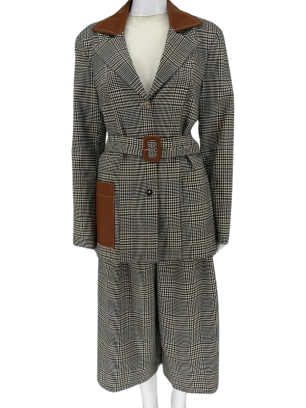 Staud Paprika Belted Plaid Suit