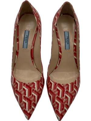 Prada Vernice St. Twis Patent Leather Pointed Toe Logo Heels *NEW*