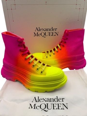 Alexander McQueen Men’s Gradient Canvas Sneaker Boots – Yellow/Orange/Pink – Size IT 40