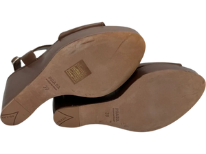 Prada Asymmetric Calfskin Wedge Sandal, Brown
