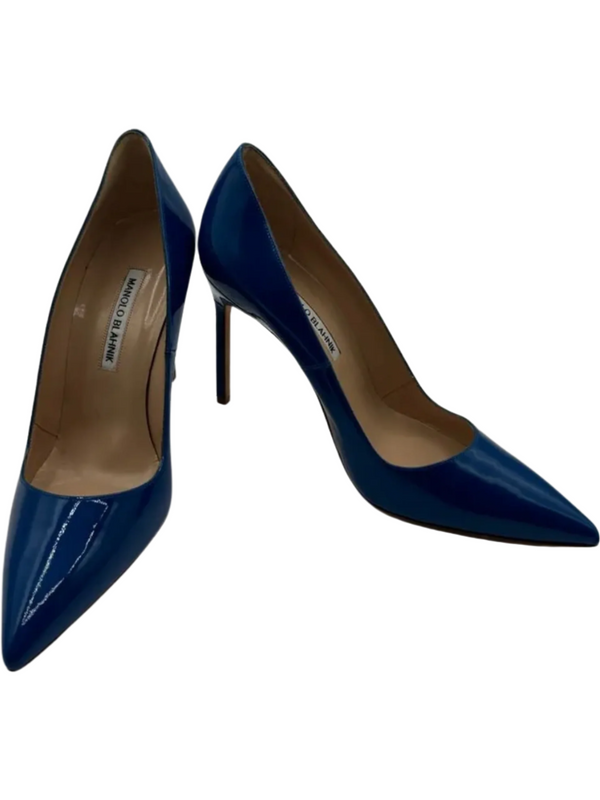 Manolo Blahnik Blue Patent Leather BB Pointed Toe Pumps - Size 39