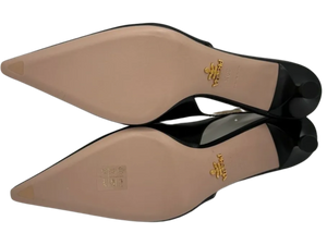 Prada Pointed Toe Round Orbit Logo Leather Slingbacks *NEW*