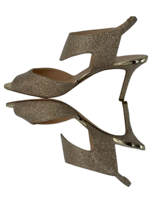 Nicholas Kirkwood Metallic Beige Glitter Fabric Ankle Strap Sandalsn *NEW*