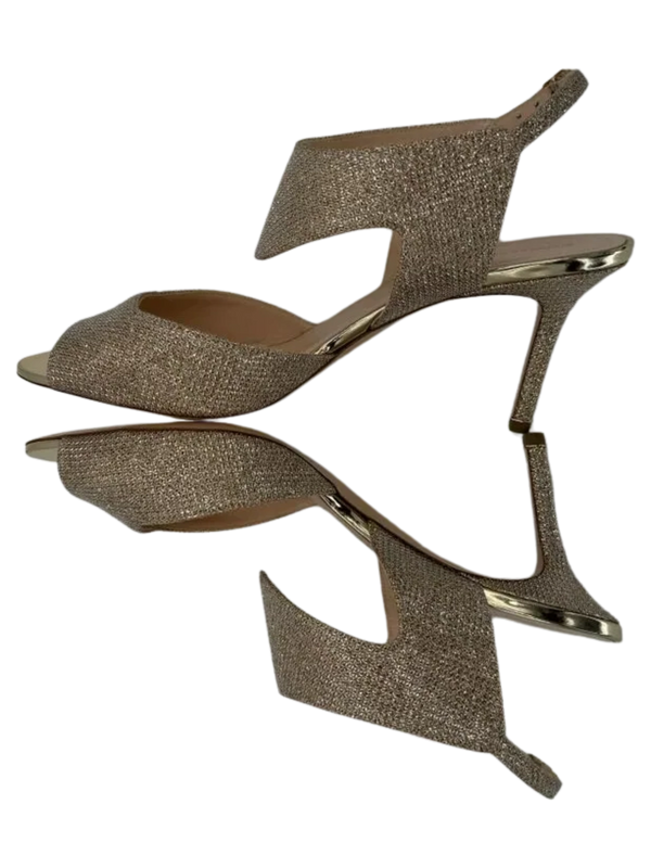 Nicholas Kirkwood Metallic Beige Glitter Fabric Ankle Strap Sandalsn *NEW*