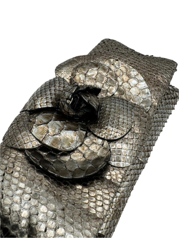 Chanel Camellia Python Fold Over Clutch