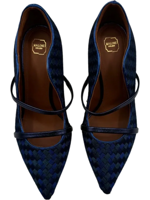Malone Souliers Navy Maureen Bicolor Woven Point-Toe Mules