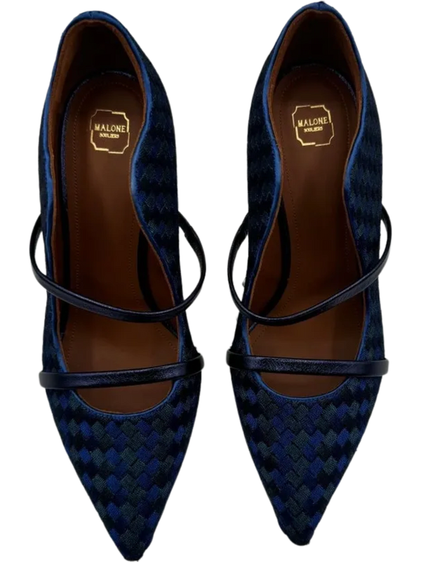 Malone Souliers Navy Maureen Bicolor Woven Point-Toe Mules