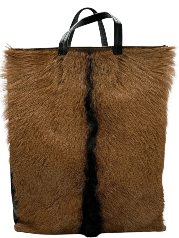 CELINE Vertical Cabas Black/Brown Fur & Leather Large Tote