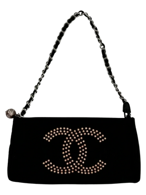 Chanel Black Satin Baguette Pochette Beaded Shoulder Bag