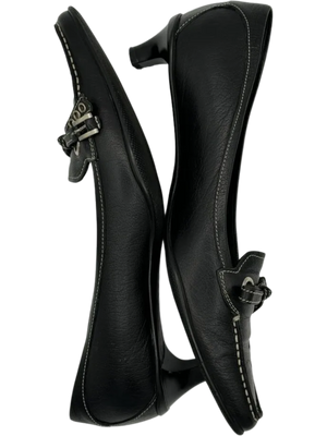 Prada Bow & Buckle Stitched Kitten Heels - Prada