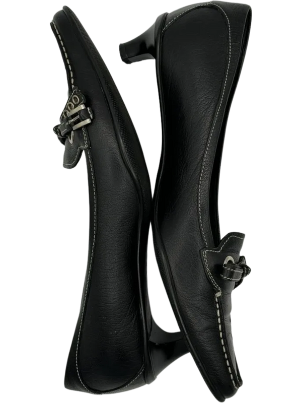 Prada Bow & Buckle Stitched Kitten Heels - Prada