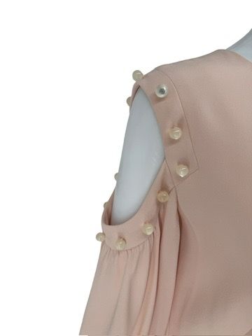Pamella Roland Blush Cold-Shoulder Dress with Pearlized Button Detail – Large