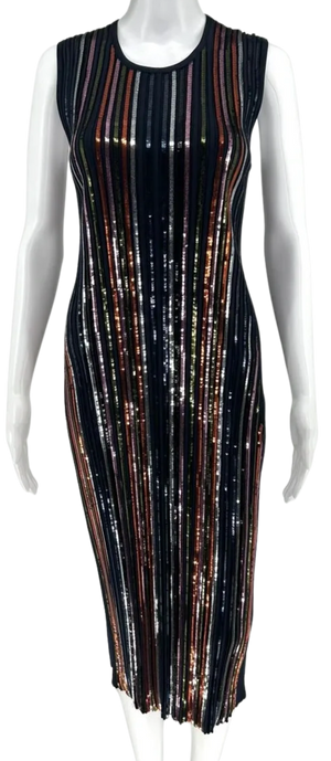 Nina Ricci Navy Blue Multi Sequined Fitted Ribbed Knit Dress
