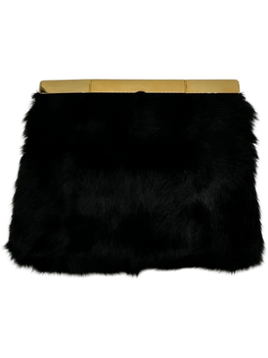 Saint Laurent Fur Courtney Fold-Over Clutch Black