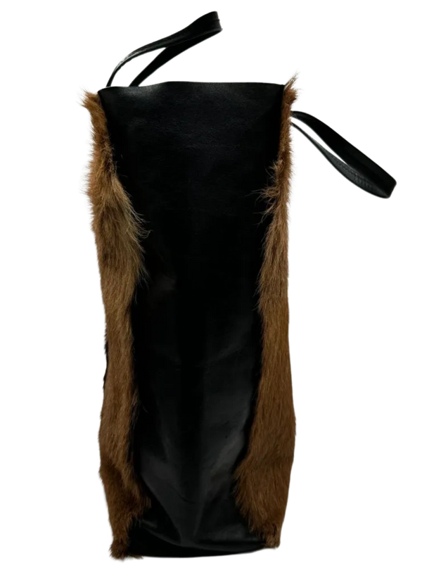 CELINE Vertical Cabas Black/Brown Fur & Leather Large Tote