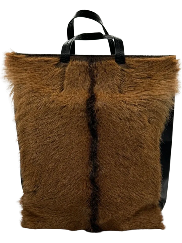 CELINE Vertical Cabas Black/Brown Fur & Leather Large Tote