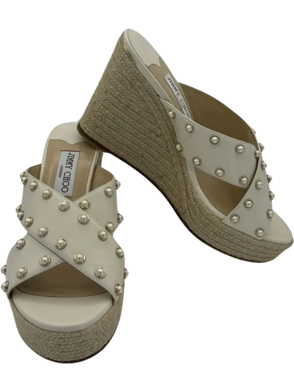 Jimmy Choo Dovina Studded Creamy White Wedge Sandals *NEW*