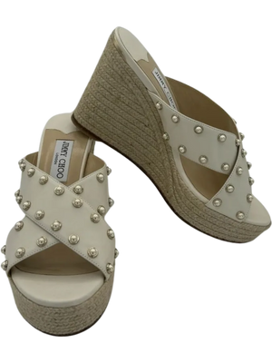 Jimmy Choo Dovina Studded Creamy White Wedge Sandals *NEW*