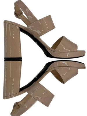 Prada Beige Patent Block Heel Sandal *NEW*