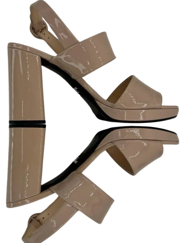 Prada Beige Patent Block Heel Sandal *NEW*