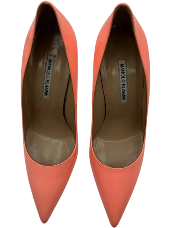Manolo Blahnik “BB” Pointy-Toe Pumps in Coral 2014 Resort Collection