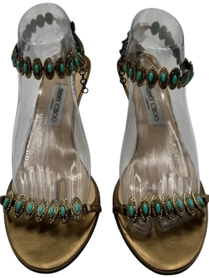 Jimmy Choo Heeled Sandals Adorned With Turquoise Jewels