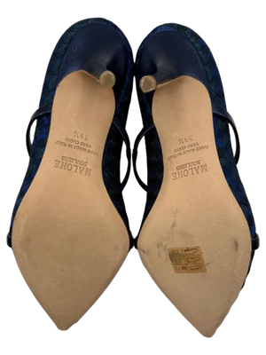 Malone Souliers Navy Maureen Bicolor Woven Point-Toe Mules