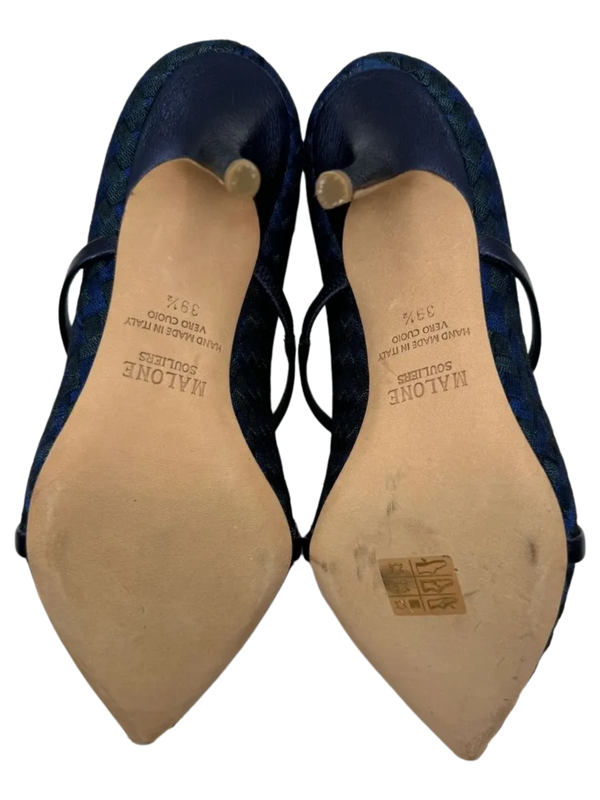 Malone Souliers Navy Maureen Bicolor Woven Point-Toe Mules