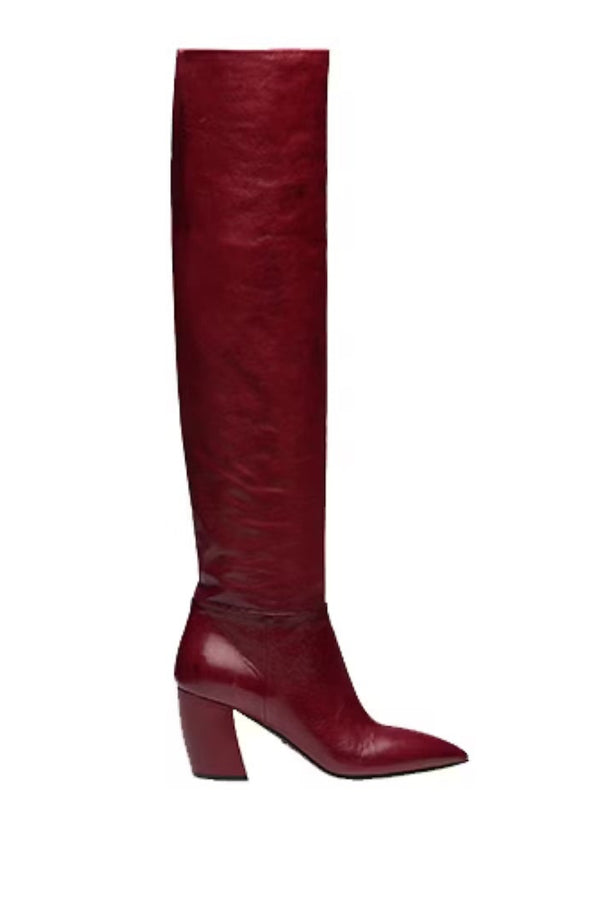 Prada burgundy leather Cuban slouchy slip-on boots - Size 39