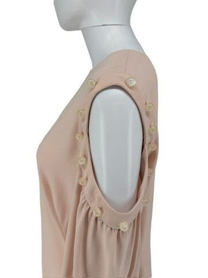 Pamella Roland Blush Cold-Shoulder Dress with Pearlized Button Detail – Large