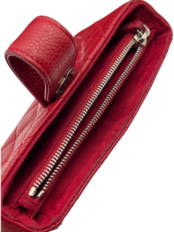 Chanel Red Quilted Leather CC Pouch