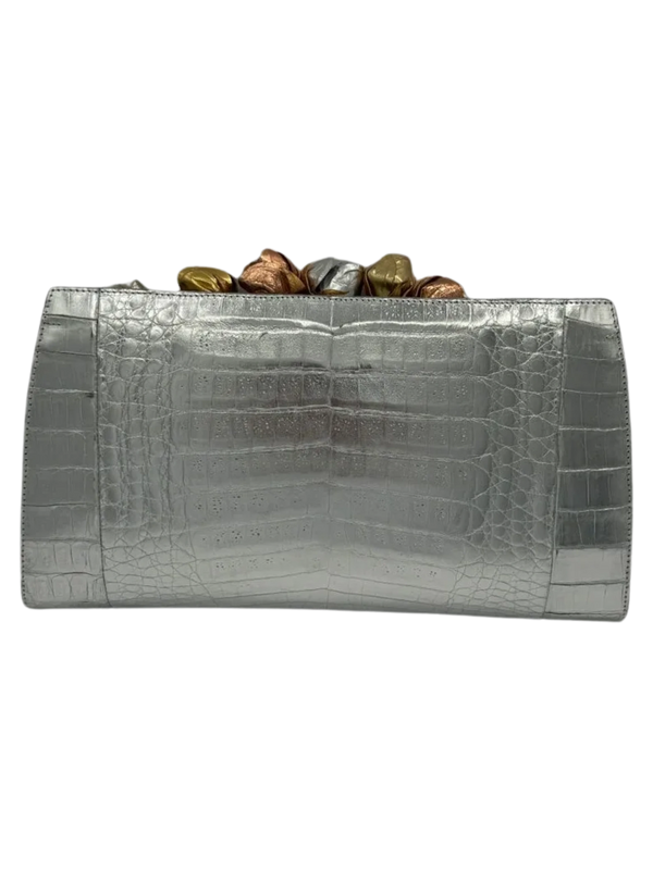Nancy Gonzalez Rosebud Slicer Metallic Crocodile Clutch Bag- NWT
