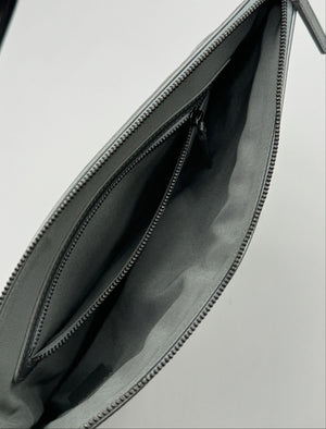 Chanel Written In Chain Metallic Crumpled Calfskin Signature Pouch Silver