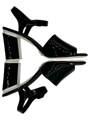 Chanel Black Patent Leather CC Block Heel Ankle Strap