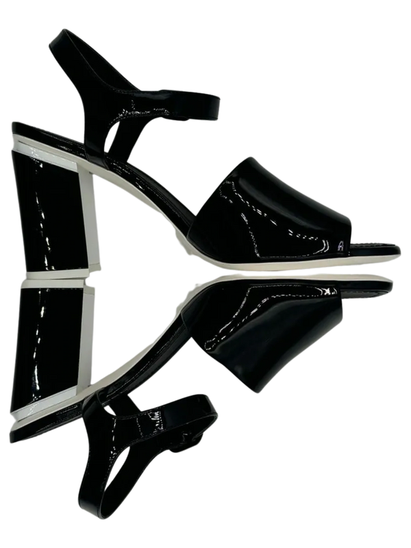 Chanel Black Patent Leather CC Block Heel Ankle Strap