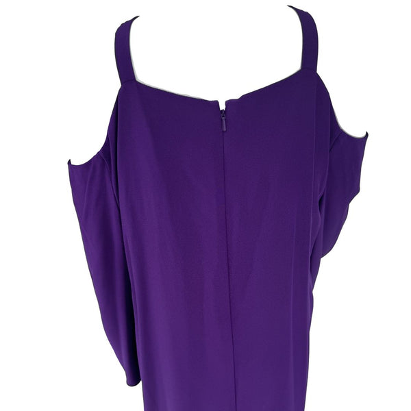 PAMELLA ROLAND Purple Cold Shoulder Beaded Neck Long Sleeve Maxi Dress 10.