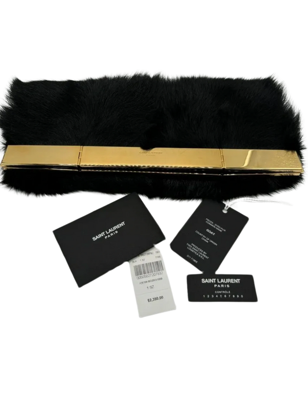 Saint Laurent Fur Courtney Fold-Over Clutch Black