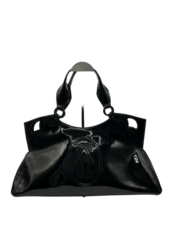 Cartier Large Handbag in Black Patent Leather