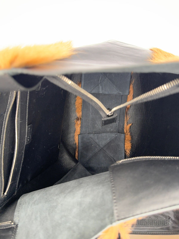CELINE Vertical Cabas Black/Brown Fur & Leather Large Tote