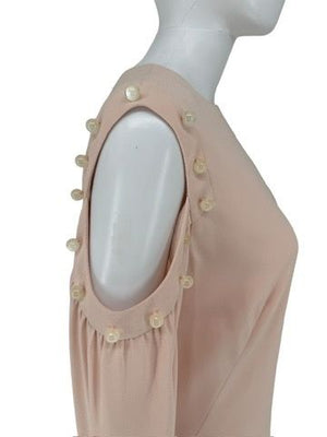 Pamella Roland Blush Cold-Shoulder Dress with Pearlized Button Detail – Large