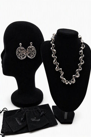 Di Modolo Sterling Silver Black Onyx Link Necklace & Openwork Earrings Set
