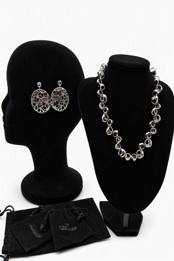 Di Modolo Sterling Silver Black Onyx Link Necklace & Openwork Earrings Set