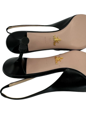 Prada Pointed Toe Round Orbit Logo Leather Slingbacks *NEW*