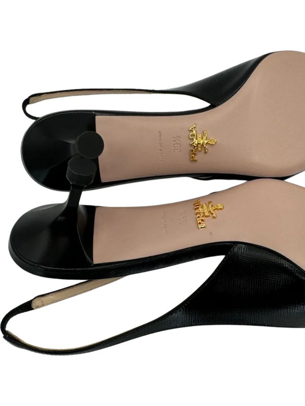 Prada Pointed Toe Round Orbit Logo Leather Slingbacks *NEW*