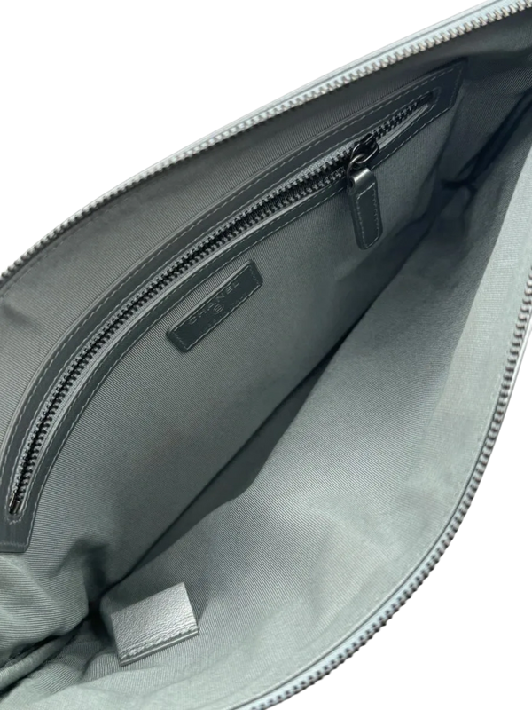 Chanel Written In Chain Metallic Crumpled Calfskin Signature Pouch Silver