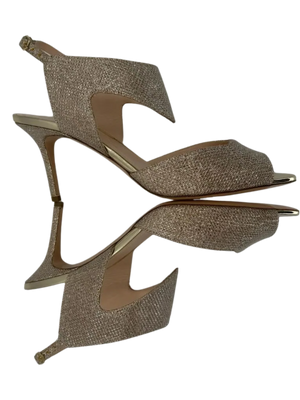 Nicholas Kirkwood Metallic Beige Glitter Fabric Ankle Strap Sandalsn *NEW*