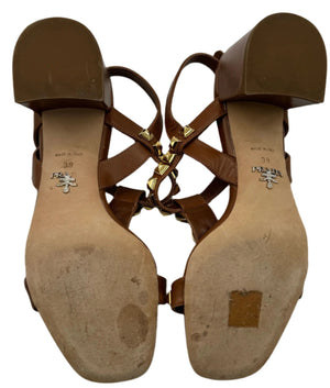 PRADA Cognac Brown Jeweled Stones Studded Sandal - Sz 39