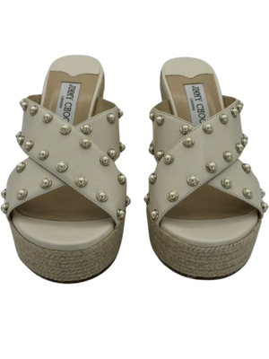 Jimmy Choo Dovina Studded Creamy White Wedge Sandals *NEW*