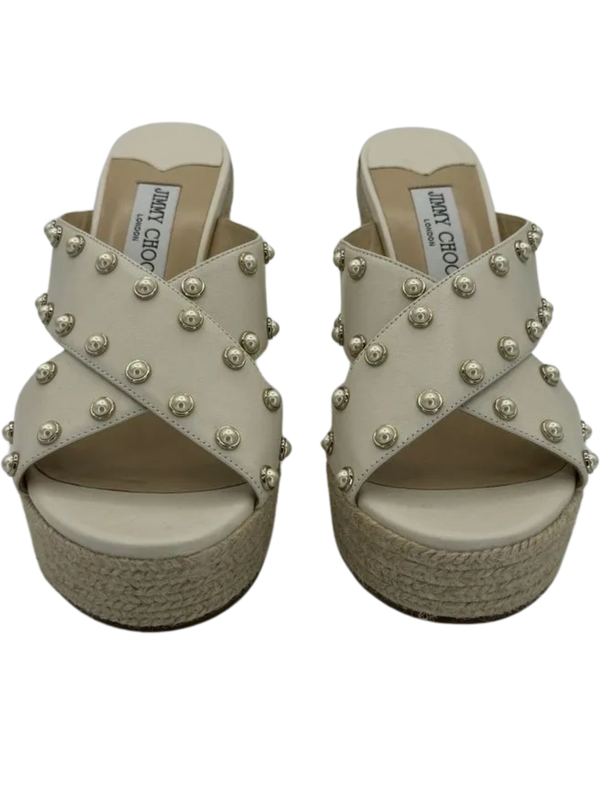Jimmy Choo Dovina Studded Creamy White Wedge Sandals *NEW*