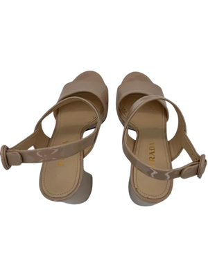 Prada Beige Patent Block Heel Sandal *NEW*